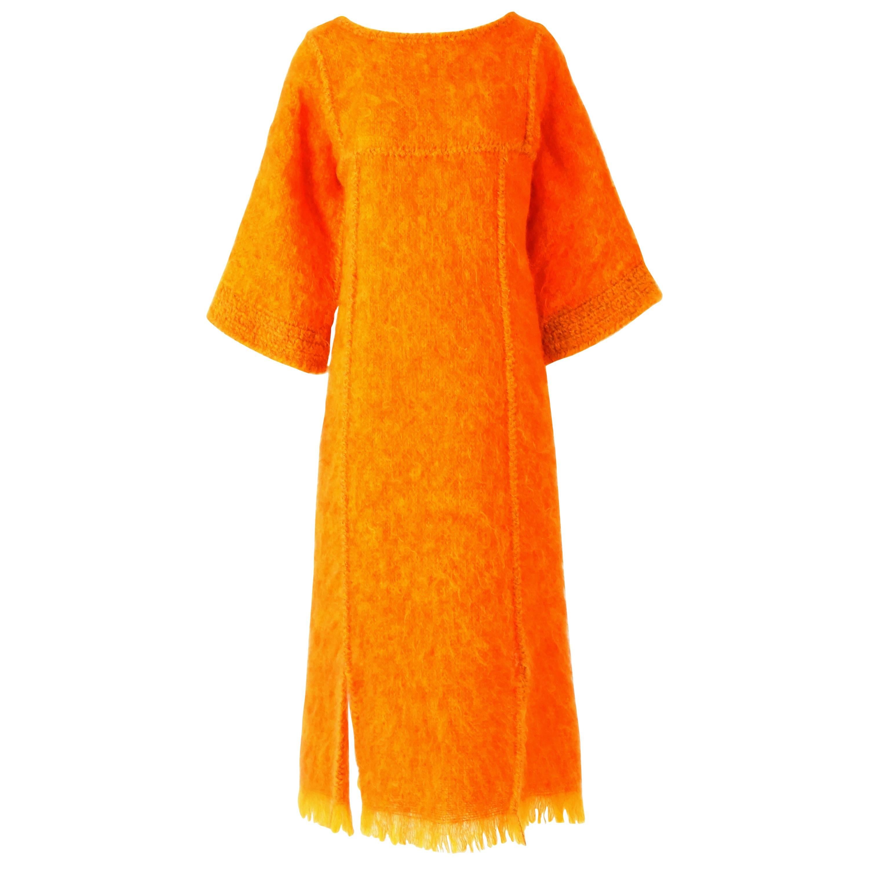 Jacque d
Aubres Hand Made Mohair Caftan Dress in Tangerine For Sale