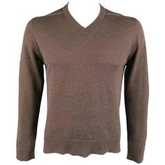 MAISON MARTIN MARGIELA L Brown Heather Wool V Neck Back Stitch Pullover Sweater 2