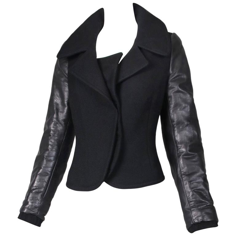Balenciaga Cropped Leather Palma Aviator Jacket W Shearling Balenciaga By Nicolas Ghesquiere Black Leather Wool Motorcycle Jacket