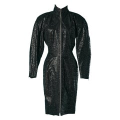 Vintage Black leather dress with python pattern Michael Hoban North Beach Leather 