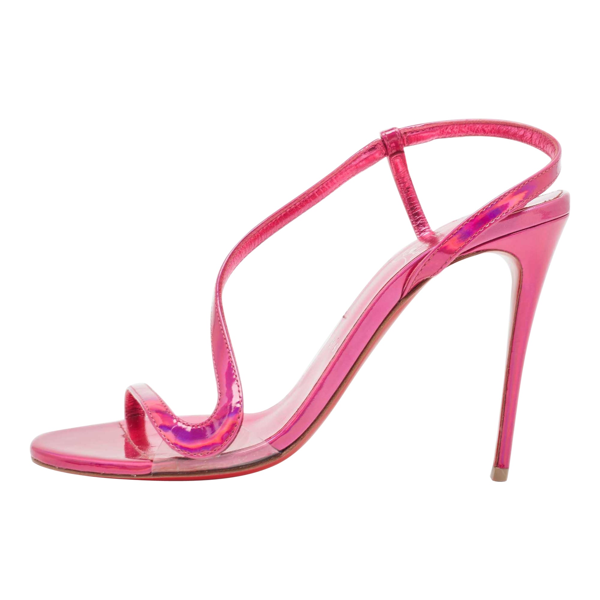 Christian Louboutin Pink Iridescent Leather Rosalie Sandals Size 38 For Sale