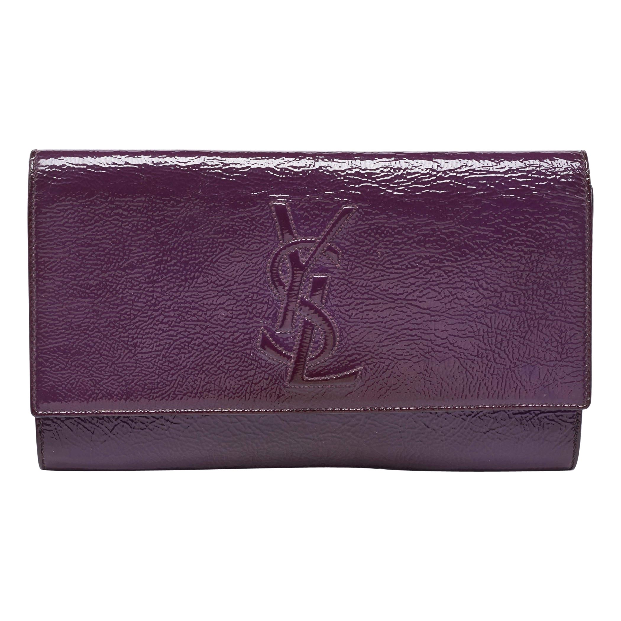 Yves Saint Laurent Purple Patent Leather Belle De Jour Flap Clutch For Sale