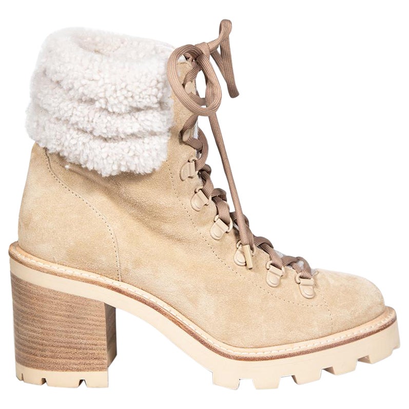 Jimmy Choo Beige Suede Shearling Lined Boots Size IT 38 For Sale