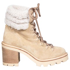 Used Jimmy Choo Beige Suede Shearling Lined Boots Size IT 38