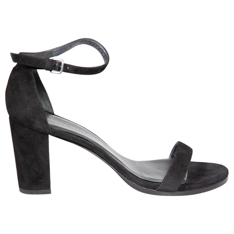 Stuart Weitzman Black Suede Strap Mid Heel Sandals Size IT 39.5 For Sale