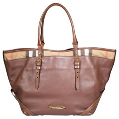 Burberry Brown Leather Medium Nova Check Salisbury Tote