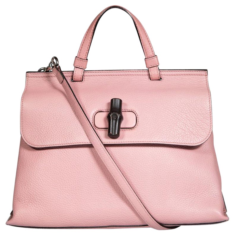 Gucci Pink Leather Medium Bamboo Daily Top Handle Bag For Sale
