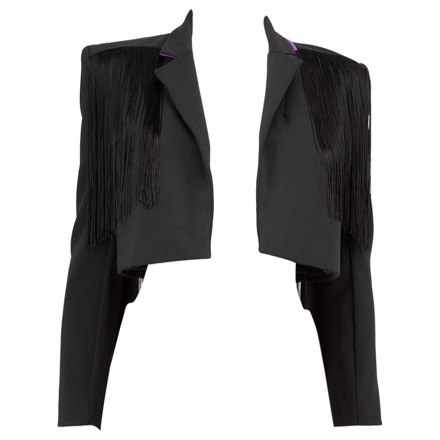 Pinko Black Tassel Detail Cropped Blazer Size XXS For Sale