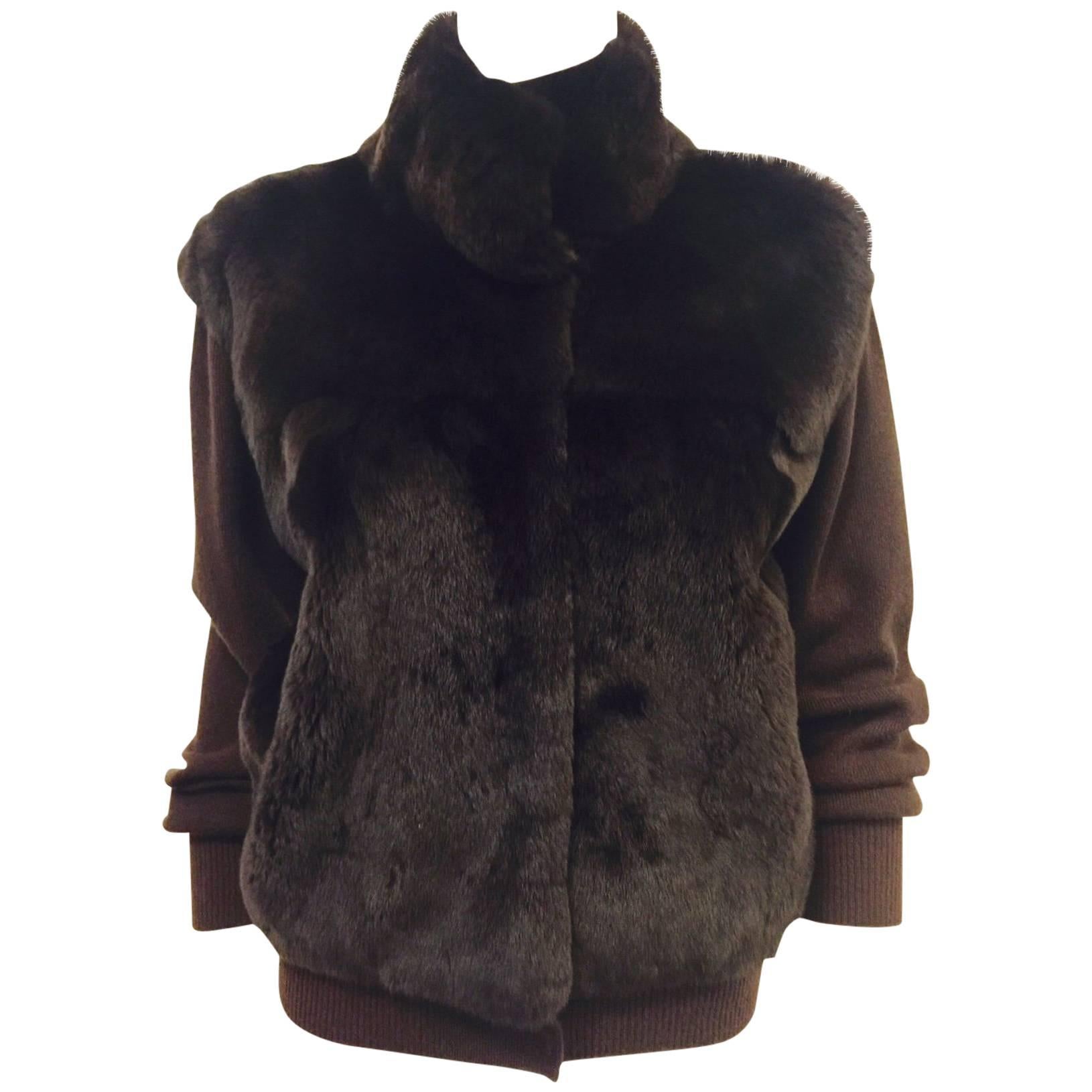 Neiman Marcus Cashmere Chocolate Cardigan/Sheared Beaver Front For Sale