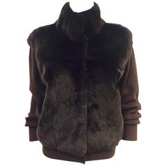 Neiman Marcus Cashmere Chocolate Cardigan/Sheared Beaver Front 1