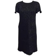 Chanel Short Sleeve Black Metallic Tweed Shift Dress With Polyurethane Piping 3