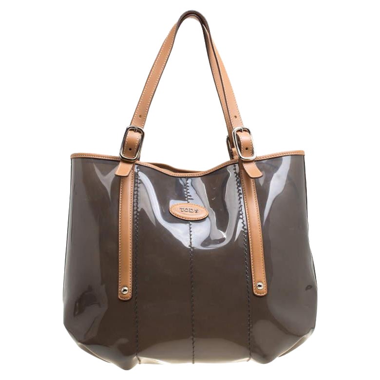 Tod's Black/Brown PVC and Leather Tote For Sale