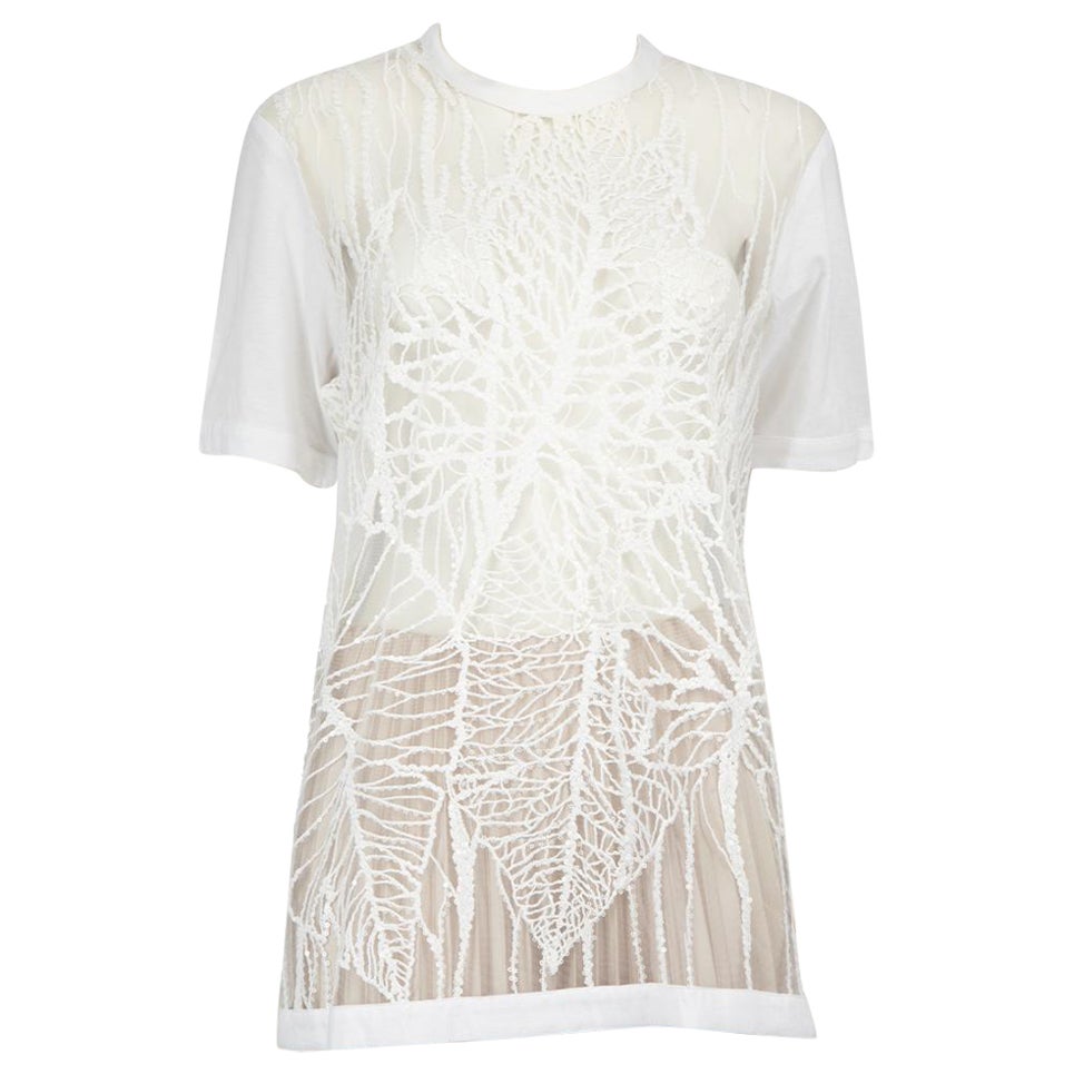 Elie Saab White Sequin Embellished T-Shirt Size XL For Sale
