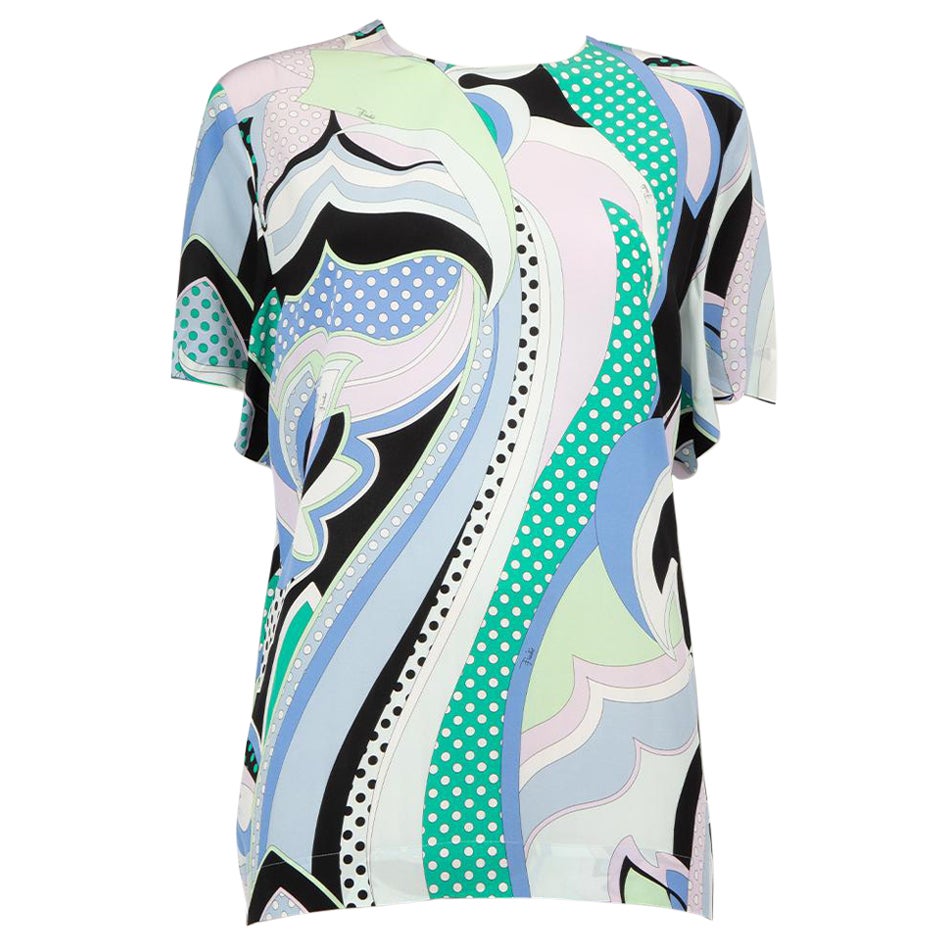 Emilio Pucci Abstract Pattern Silk Top Size XL For Sale