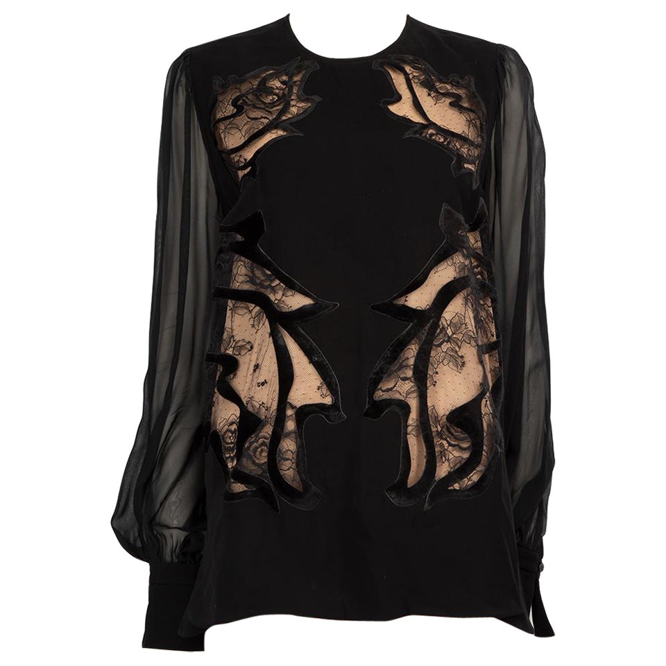 Elie Saab Black Lace Cut Out Blouse Size XXL For Sale
