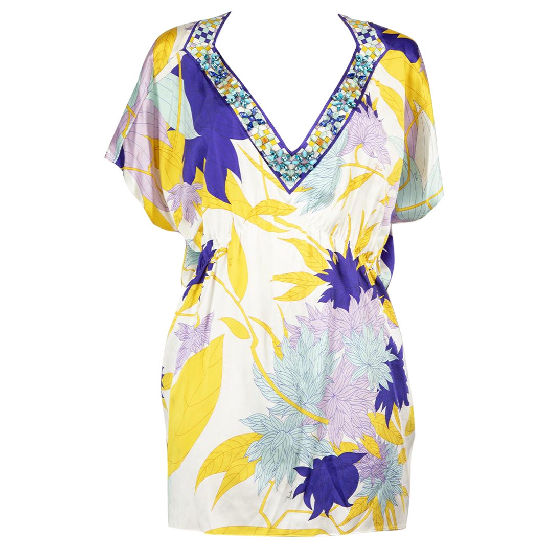Emilio Pucci Abstract Pattern Silk V-Neck Top Size S For Sale