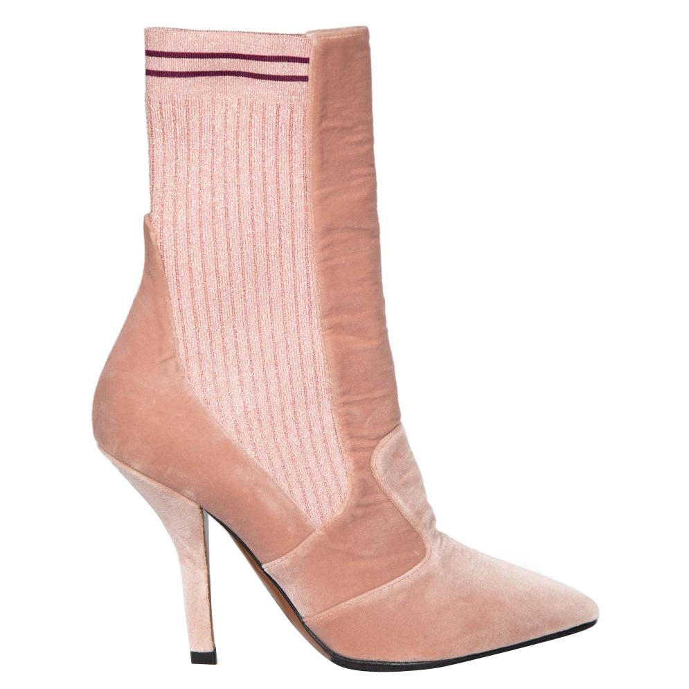 Fendi Pink Velvet Glitter Accent Sock Boots Size IT 39.5 For Sale