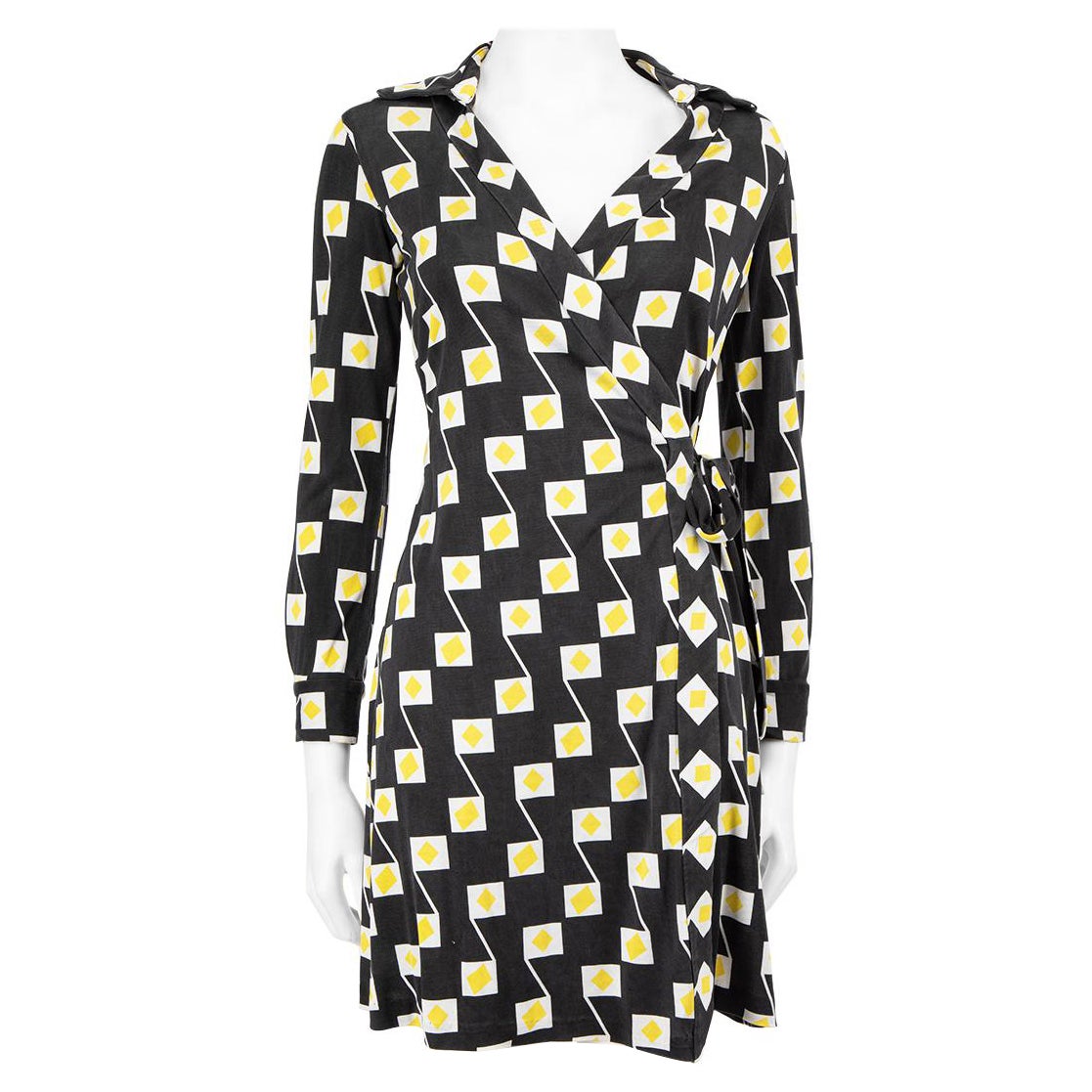 Diane Von Furstenberg Abstract Printed Wrap Dress Size M For Sale