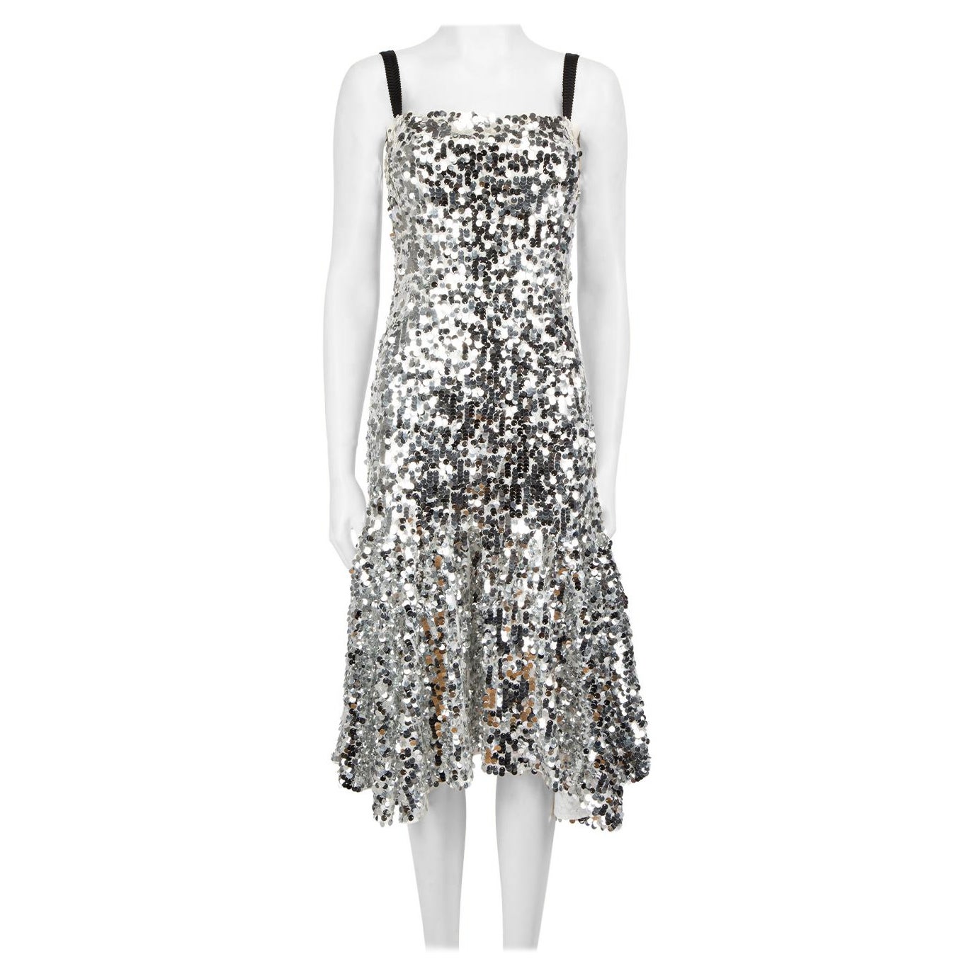Dolce & Gabbana Silver Sequinned Midi Dress Size M For Sale