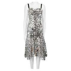 Dolce & Gabbana Silver Sequinned Midi Dress Size M