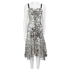 Dolce & Gabbana Silver Sequinned Midi Dress Size M