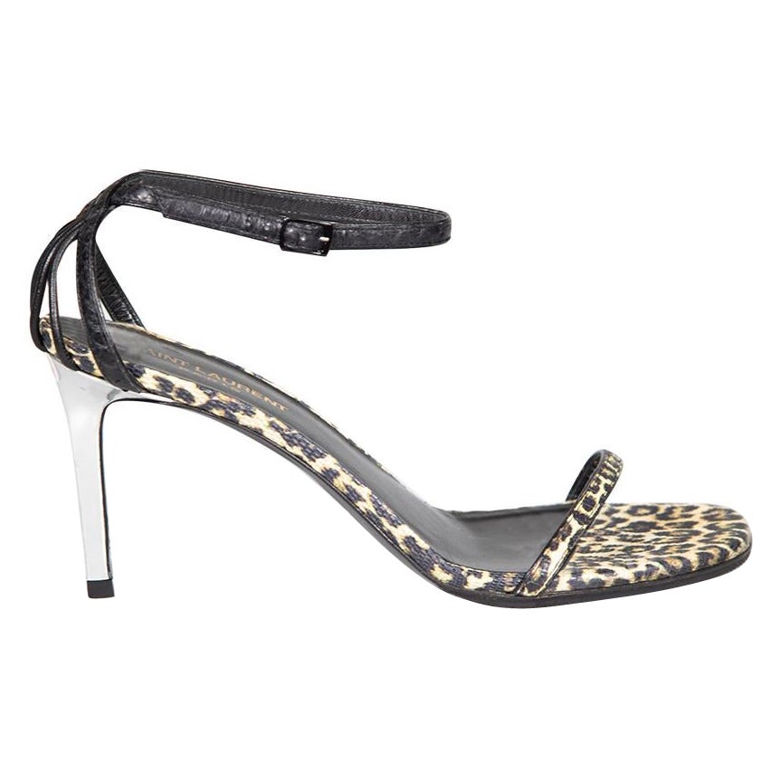 Saint Laurent Leopard Print Leather Strap Sandals Size IT 39 For Sale