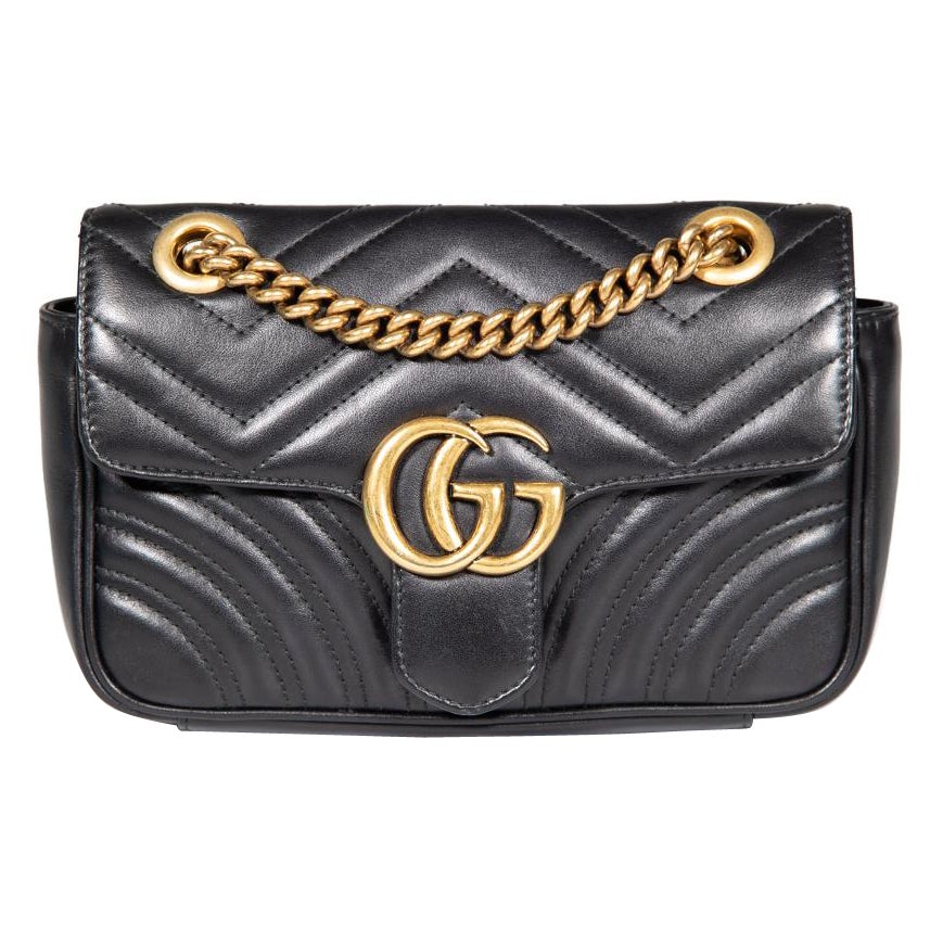 Gucci Black Leather Mini GG Marmont Crossbody Bag For Sale