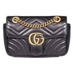 Used Gucci Black Leather Mini GG Marmont Crossbody Bag