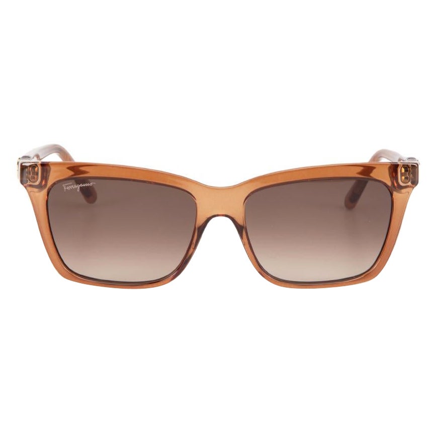 Salvatore Ferragamo Brown Gradient Rectangle Sunglasses For Sale