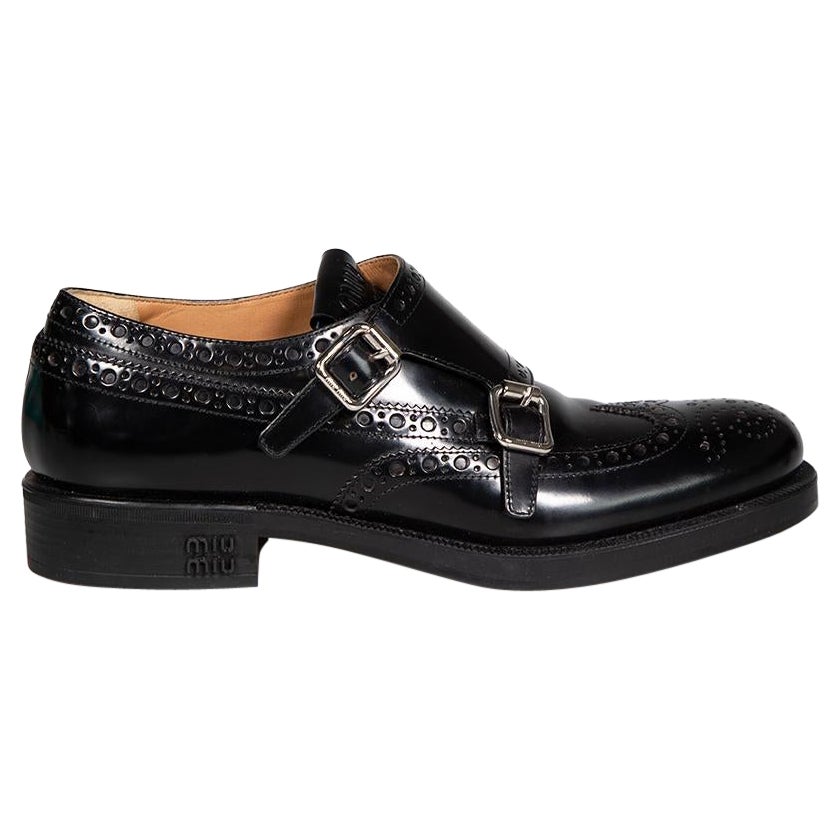 Miu Miu Black Leather Double Monk Brogues Size IT 38 For Sale