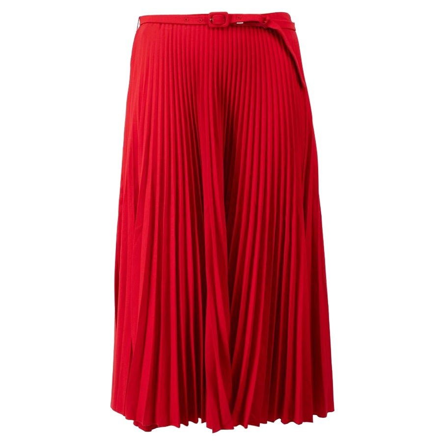 Prada Red Pleated Midi Skirt Size M For Sale
