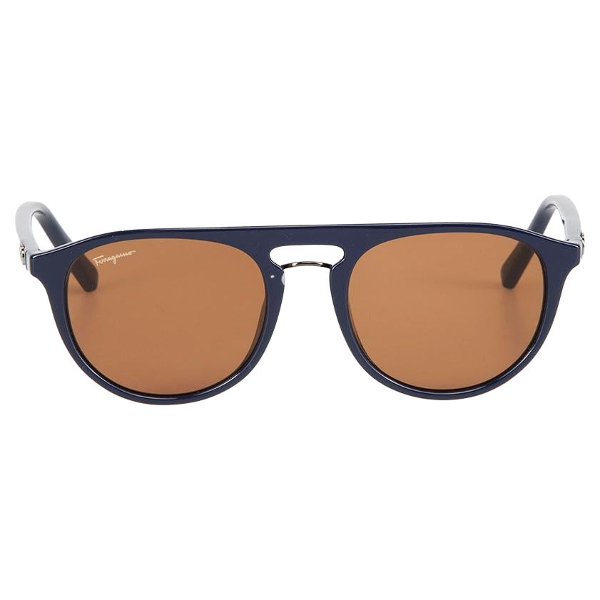 Salvatore Ferragamo Blue Aviator Amber Lens Sunglasses For Sale