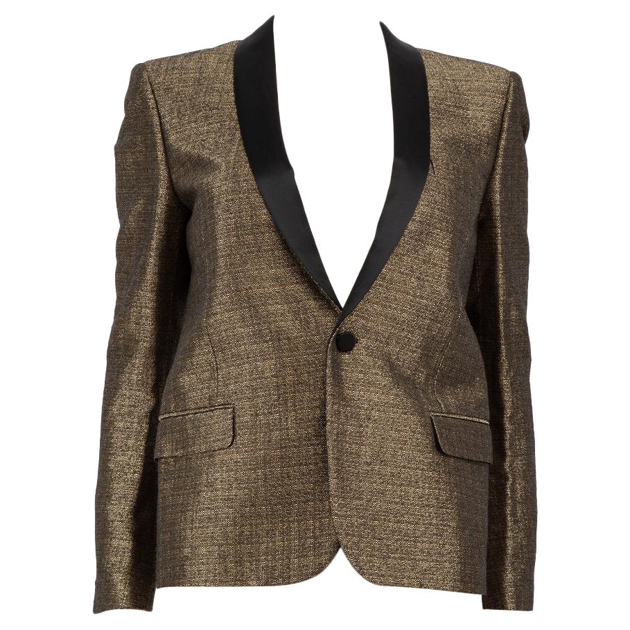 Saint Laurent Gold Wool Jacquard Blazer Jacket Size L For Sale