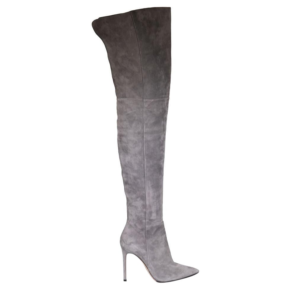 Gianvito Rossi Grey Suede Bea Cuissard 105 Boots Size IT 40 For Sale
