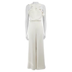 Monique Lhuillier Weißer Jumpsuit mit Rüschenriemen Größe XS