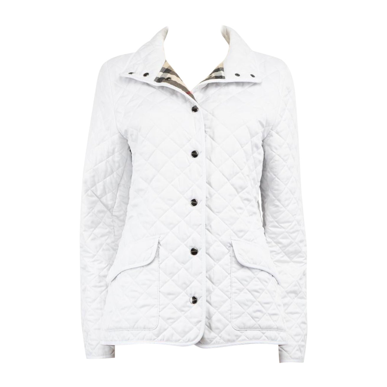 Burberry Burberry Brit White Quilted Nova Check Lined Jacket Size L en vente