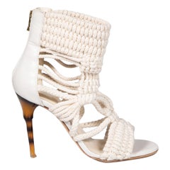 Balmain Ecrufarbene gewebte Caged Sandalen mit Käfig Größe IT 39