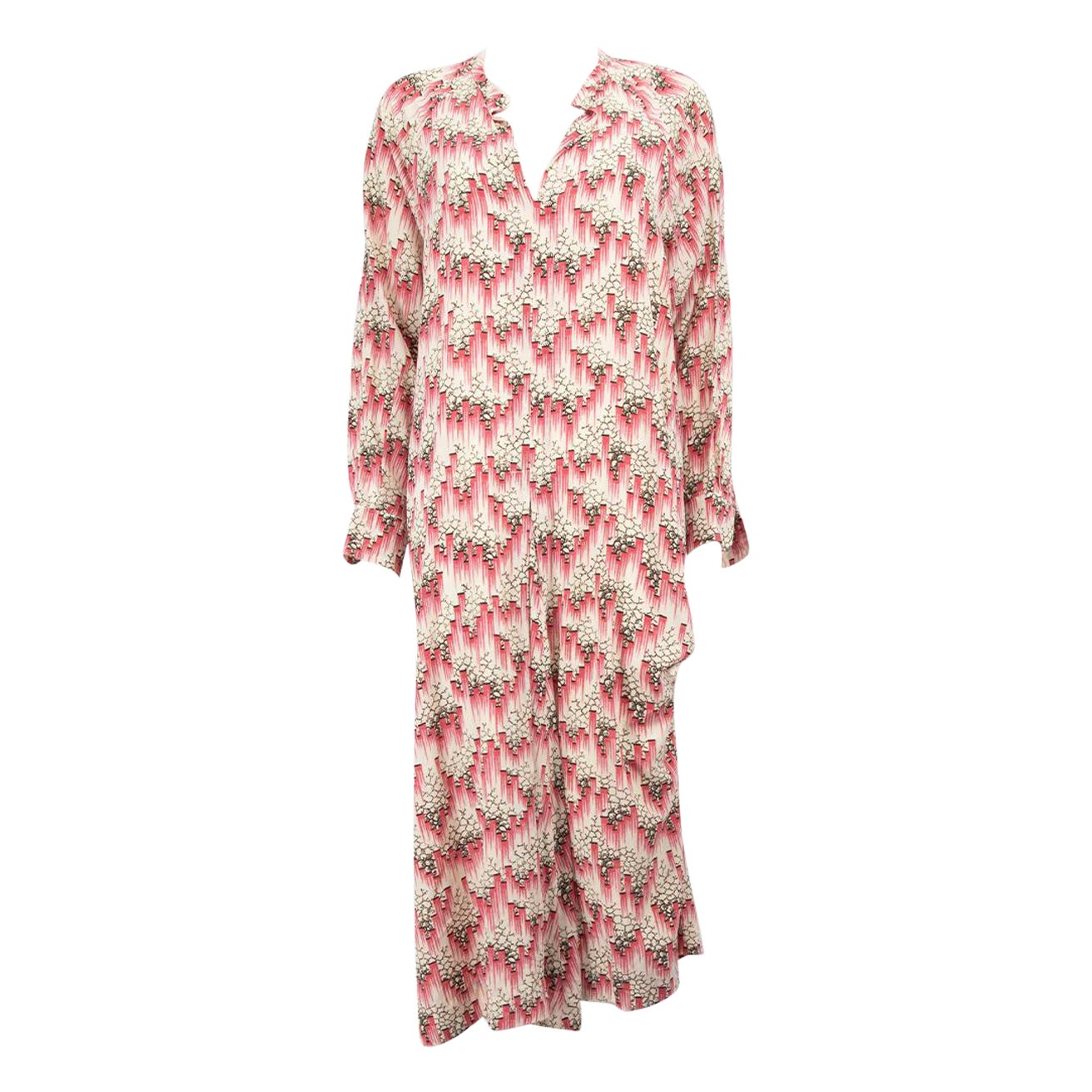 Isabel Marant Pink Silk Abstract Midi Dress Size XS For Sale