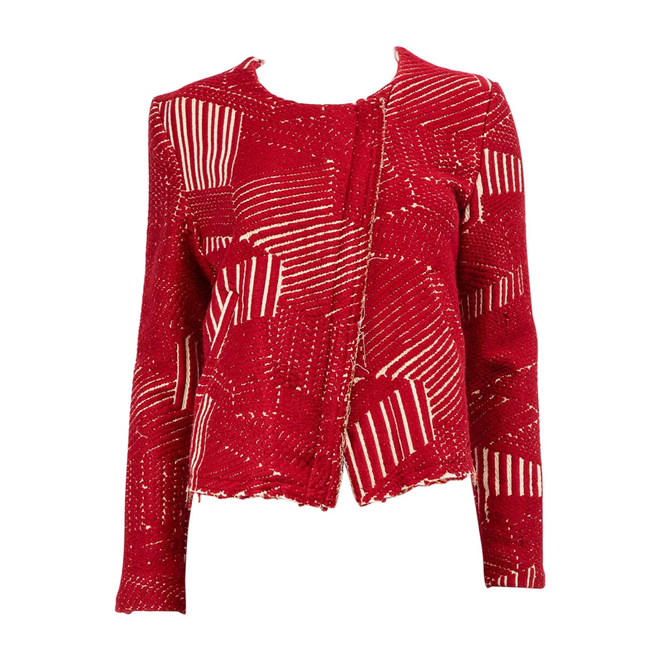 Iro Rote gemusterte Tweed-Jacke Größe M im Angebot