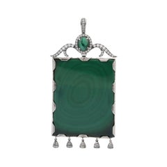 Antique 180.42 Carat Malachite, Pearl and CZ Sterling Silver Pendant