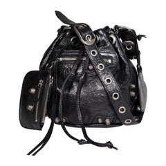Used Balenciaga Black Leather Le Cagole Extra Small Bucket Bag
