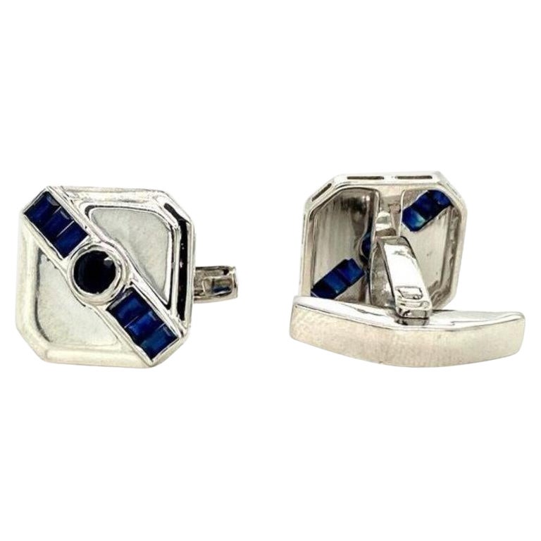 Handcrafted Blue Sapphire Square Cufflinks in Sterling Silver Gifts for Him
