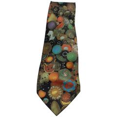 1990s Moschino Silk Photo Print Button Tie