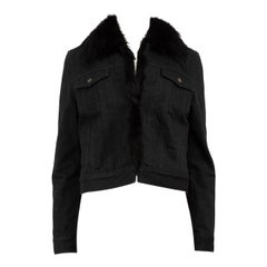 Saint Laurent Black Denim Faux Fur Trimmed Jacket Size M
