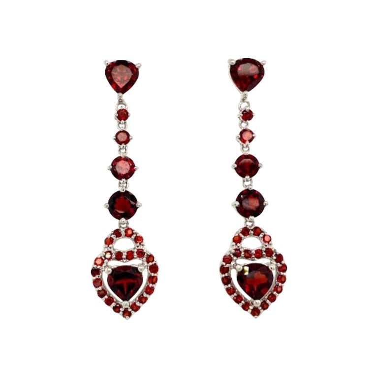 12.86 Carat Garnet Long Dangle and Drop Earrings in Sterling Silver For Sale