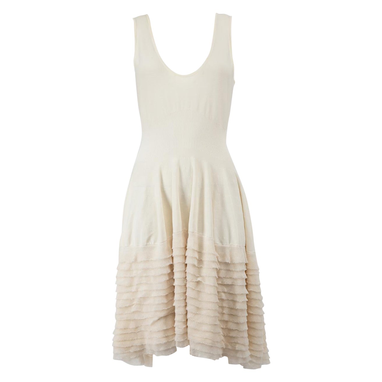 Alexander McQueen White Ruffle Skirt Midi Dress Size S For Sale