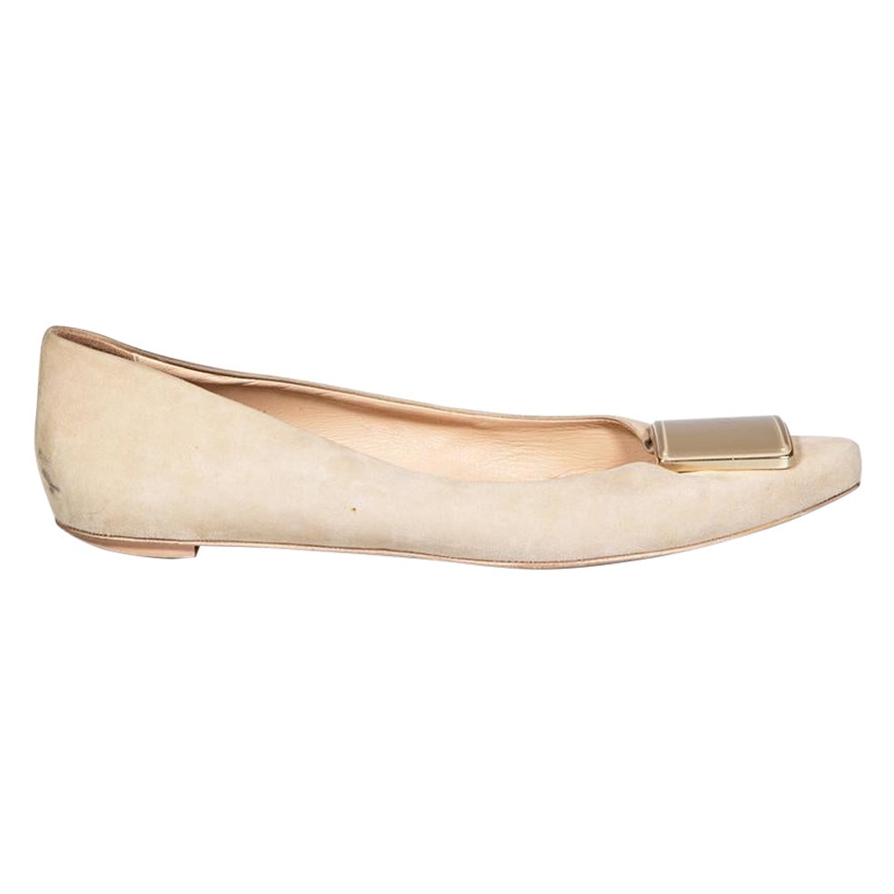 Tod's Beige Suede Ballet Flats Size IT 39.5 For Sale