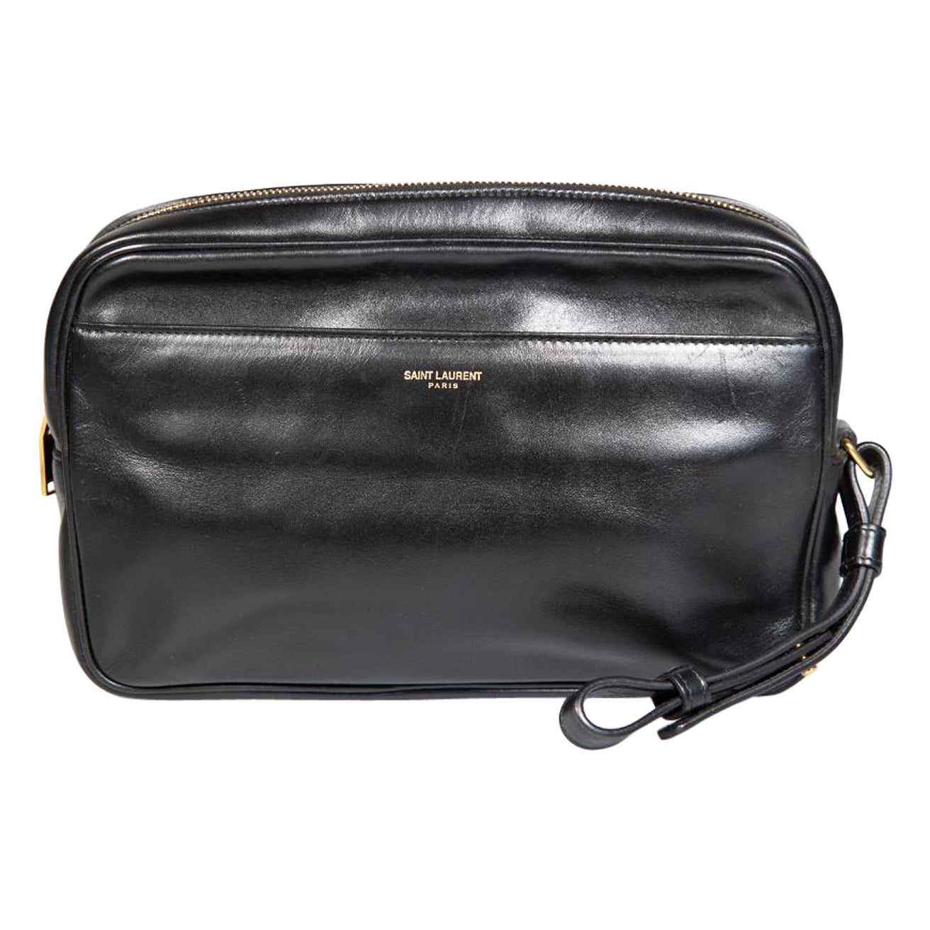 Saint Laurent Black Leather Medium Clutch Bag For Sale