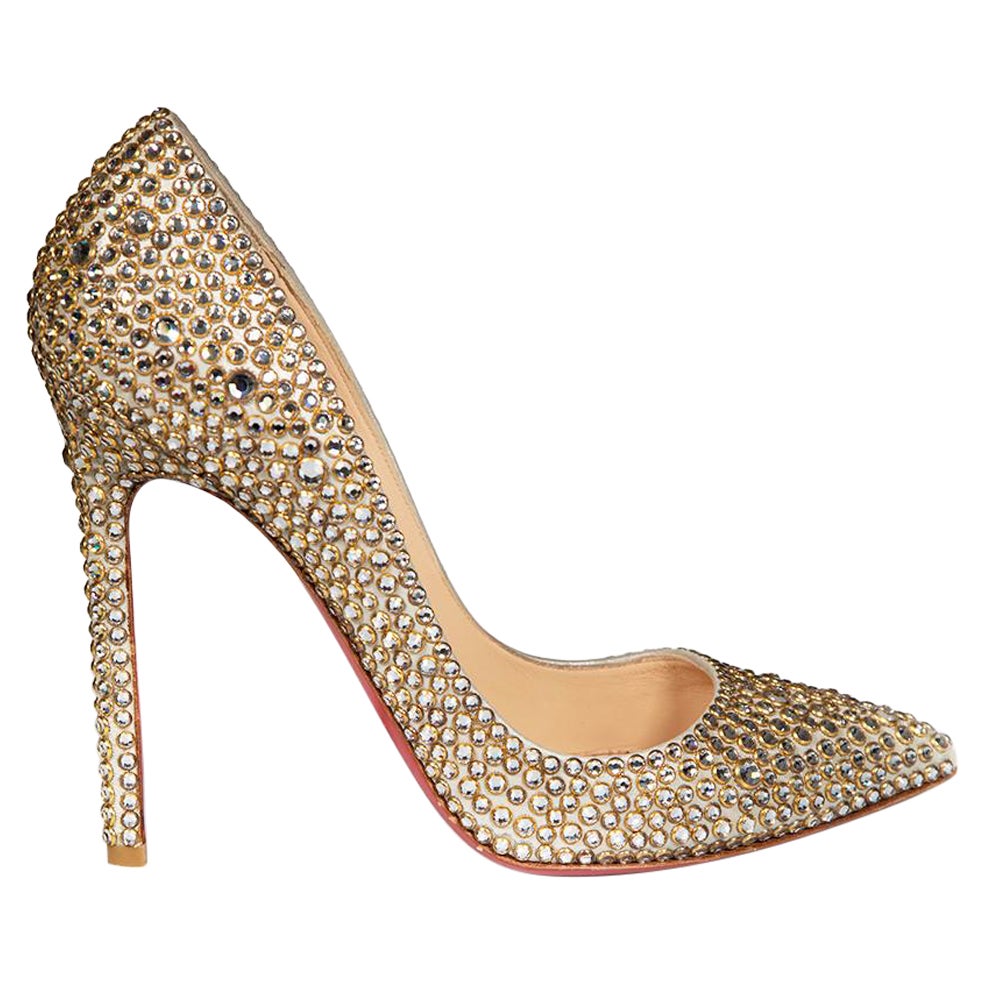 Christian Louboutin Metallic Leather Strass 120 Pigalle Follies Heels IT 38.5 For Sale