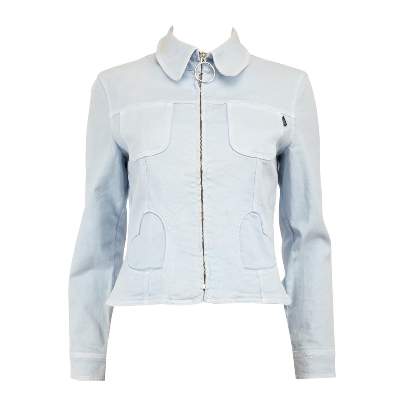 Moschino Blue Denim Heart Detail Jacket Size L For Sale